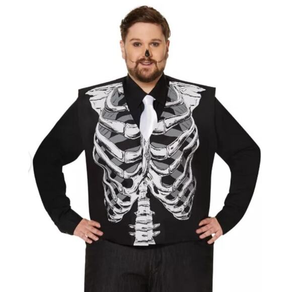 Ribcage Bones Vest Black White Button Adult Halloween Costume One Size XXL - Picture 4 of 7